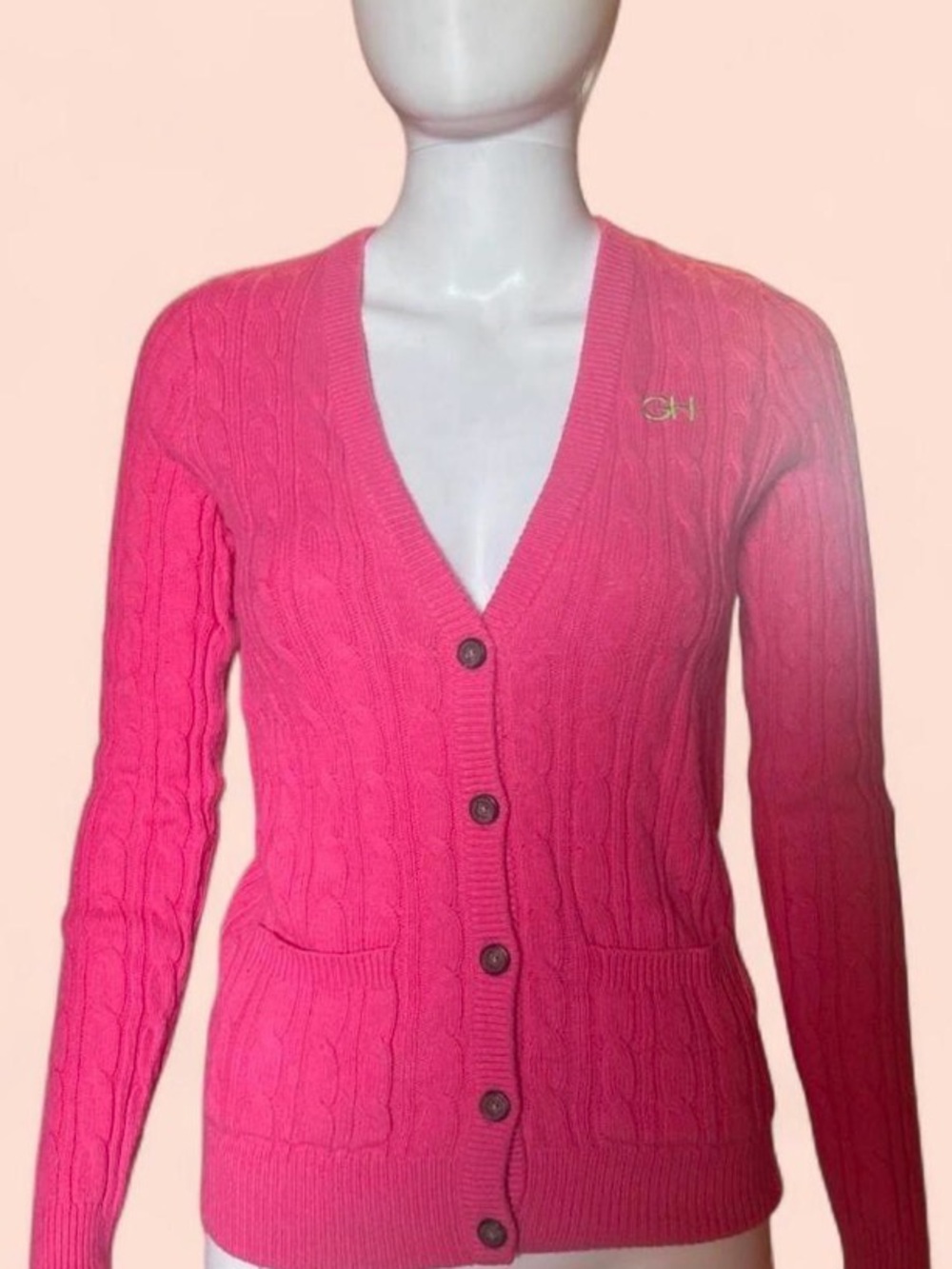 Gilly Hicks Hot Pink Cable-Knit V-Neck Cardigan
